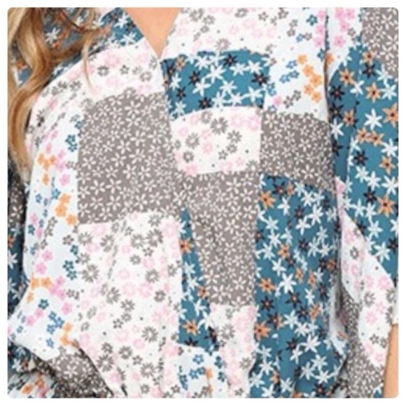 New Patchwork Printed Surplice Floral Summer Romper - Picture 4 of 4